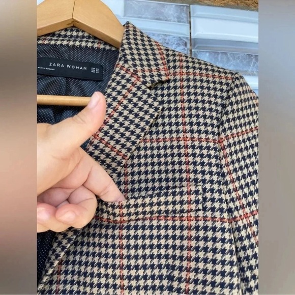 zara check gingham blazer jacket button size XS - Picture 7 of 16